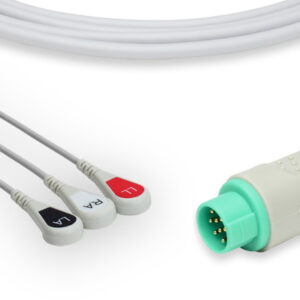 Argus LCM Compatible ECG One-Piece Cable, 3-Lead Snap, AHA
