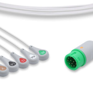 Comen Compatible One-Piece ECG Cable, 5-Lead, Snap, AHA