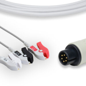 Siemens Compatible ECG Cable for ACUSON with long Connector, 3 Leads Pinch/Grabber