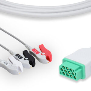 GE Corometrics Compatible One-Piece ECG Cable, 3 Lead, Pinch/Grabber, AHA