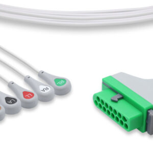 Fukuda Denshi Compatible Direct-Connect 5 Lead ECG Cable, Snap, AHA