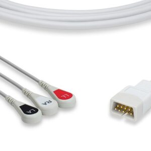 MEK Direct Connect, One-Piece ECG Cable: 3 Leads AHA Snap