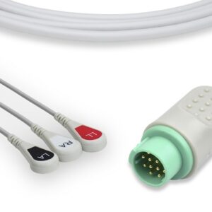Corometrics Compatible MECG Cable, 3 Leads Snap