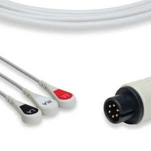AAMI One-Piece ECG Cable, 45 Angled Connector, 3 Leads Snap