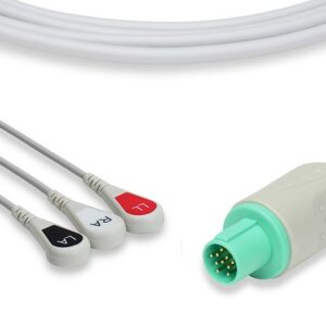 Hellige Direct Connect, One-Piece ECG Cable: 3 Leads AHA Snap
