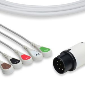 Nihon Kohden Direct Connect, One-Piece ECG Cable: 5 Leads AHA Snap