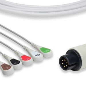 MEK Direct Connect, One-Piece ECG Cable: 5 Leads AHA Snap