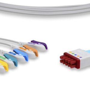 GE Compatible Leadwires: Set 5 Leads V2, V3, V4, V5, V6, AHA, Pinch/Grabber