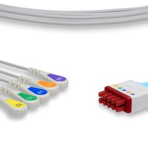 GE Compatible Leadwires: Set 5 Leads V2, V3, V4, V5, V6, AHA Snap