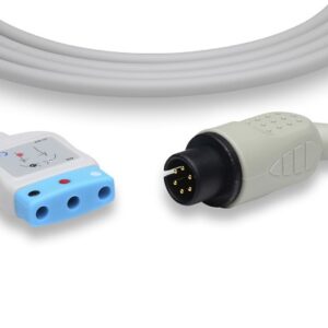 Mindray Compatible ECG Trunk Cable, Din Style, 3 Leads, AHA, 45 Angled Connector