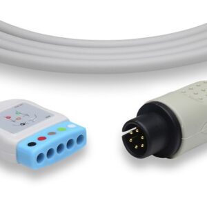 Din Style Trunk Cable for ECG: 5 Leads AHA, 45 Angled Connector